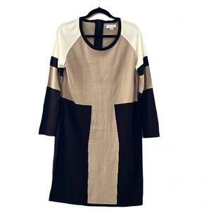 Calvin Klein Colorblock Knit Sweater Dress - Size XL Beige Black Cream